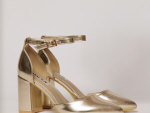 Pantofi eleganti aurii din piele ecologica cu bareta