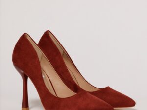 Pantofi eleganti caramizii din piele intoarsa ecologica