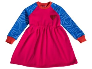 Rochie cu croiala A si maneci contrastante - Fucsia/Albastru