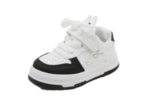 Pantofi Sport  Model Bunny - Piele ecologica - Baieti - Fete - Siret - Velcro - Alb - Negru