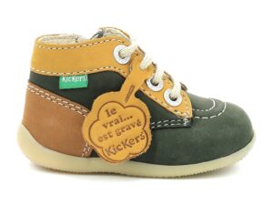 Pantofi sport de piele cu fermoar - Verde/Maro camel