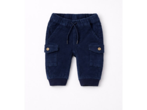 Pantaloni bebe baieti  din catifea elastica cu buzunare cargo - Albastru inchis