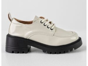 Pantofi de piele ecologica cu toc masiv - Negru/Alb optic