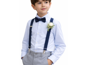 Camasa alba  pentru baieti din bumbac elastic - Albastru deschis