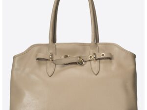 Geanta din piele cu maner si fermoar - Maro taupe deschis