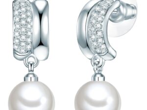 Cercei drop cu zirconia si perle shell 32019 - Argintiu