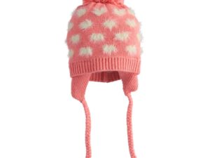 Caciulita Tricotata pentru Bebe Fetita Minibanda Roz cu Siret sub Barbie Aplicatie Fundita