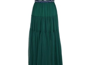 Rochie maxi stratificata cu motive florale brodate - Verde inchis
