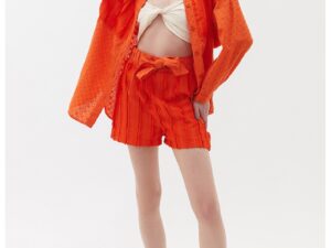 Pantaloni scurti texturati cu talie inalta - Portocaliu