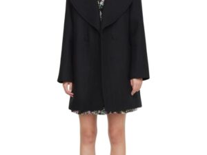 Palton elegant -  negru - lana si poliester - cu nasturi dubli - pentru femei -
