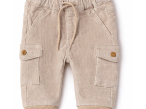 Pantaloni bebe baieti  din catifea elastica cu buzunare cargo - Bej deschis