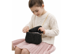 Geanta iDO pentru fete tip shoulder bag - cu bareta detasabila si detalii metalice - Negru