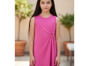 Rochie fete iDO din jerse elastic de bumbac fara maneci - unicolor - lungime deasupra genunchiului - Roz