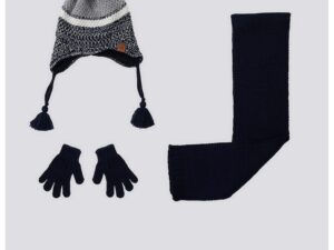 Set de caciula - manusi si fular - Gri/Albastru ultramarin