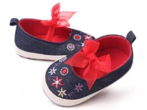 Pantofi  Model AL 14162 cu broderie florala - Textil - Fete - Denim - Bleumarin
