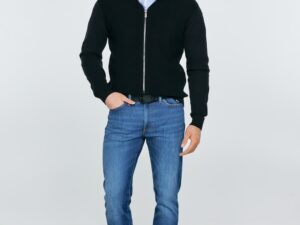 Pulover barbati -  cu fermoar - guler inalt - negru