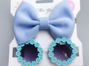 Set Bentita Si Ochelari De Soare  Model Daisy - Fete - Elastica - Albastru Deschis - 12-18 luni