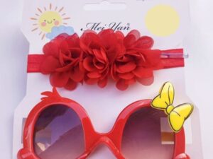 Set bentita si ochelari de soare  Model AL 17446 Little Daisy - Fete - Rosu - Rosu