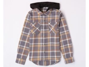 Camasa cu model carouri si gluga pentru baiat -  4.7680 - Alb/Gri/Bej