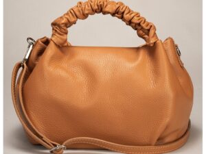 Geanta de piele cu bareta suplimentara si manre - Maro camel