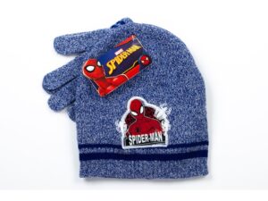 Set caciula si manusi -  Spiderman - albastru - 52 - acril - pentru baieti - sezon iarna
