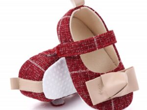 Pantofi  Cu Fundita Crem - Elegant - Textil - Fete - Velcro - Visiniu - Visiniu