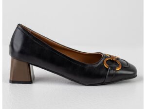 Pantofi de piele ecologica cu toc masiv - Negru