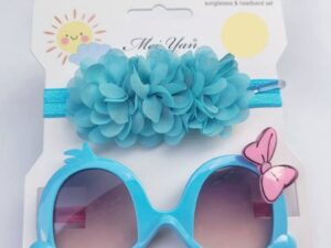 Set bentita si ochelari de soare  Model AL 17460 Little Daisy - Fete - Turcoaz - Albastru