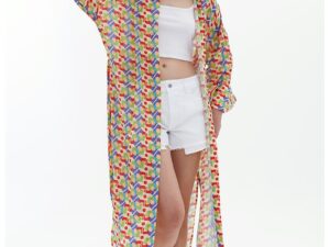 Chimono lung cu nasturi si model - Rosu/Bej/Verde feriga