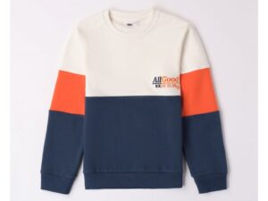 Bluza flausata cu imprimeu pentru baieti -  4.7703 - Alb/Portocaliu/Albastru
