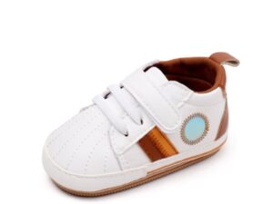 Pantofi Sport  Model Tommy - Piele ecologica - Baieti - Siret - Velcro - Alb/Maro/Portocaliu