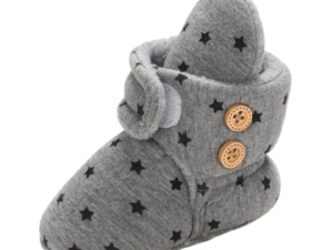 Cizme  Cu Stelute Negre Si Cu Nasturei - Peste glezna - Textil - Baieti - Velcro - Gri