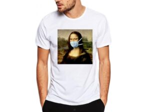 Tricou barbati alb - Mona Lisa in Pandemie