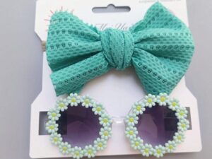 Set Bentita Si Ochelari De Soare  Model Daisy - Fete - Elastica - Verde - 12-18 luni