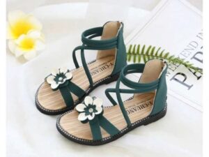 Sandale  Cu Barete Si Floare Aplicata - Piele ecologica - Casual - Piele ecologica - Fete - Verde - Verde