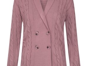 Cardigan din amestec de bumbac cu model torsade - Roz prafuit