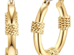 Cercei rotunzi cu detalii rasucite 32107 - Auriu/Galben