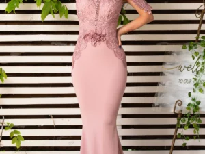 Rochie de nasa Pandora tip sirena rose cu broderie pretioasa si fulgi