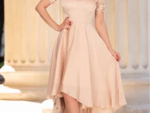Rochie de ocazie nude asimetrica cu broderie pretioasa