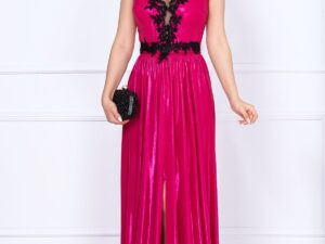 Rochie de seara Ginette fuchsia peliculizata cu broderie aplicata