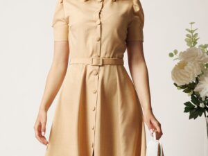 Rochie DY Fashion bej in clos cu nasturi si curea in talie