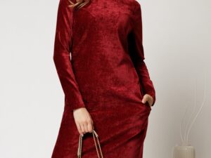 Rochie DY Fashion bordo dreapta din catifea velurata