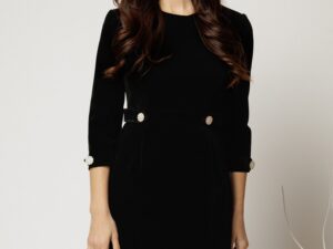 Rochie DY Fashion din catifea fixa neagra cu nasturi pe talie