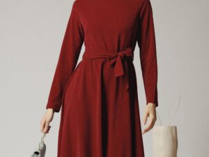 Rochie DY Fashion eleganta din lurex bordo cu cordon in talie