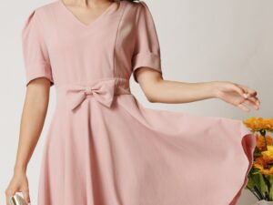 Rochie DY Fashion scurta roz in clos cu funda in talie