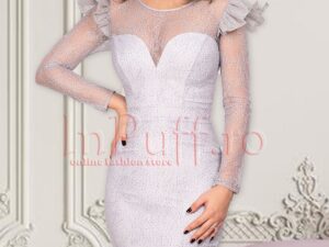 Rochie gri de ocazie cu sclipici