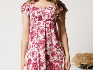 Rochie midi alba din lycra cu imprimeuri fucsia