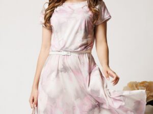 Rochie midi gri cu imprimeu roz din lycra in clos