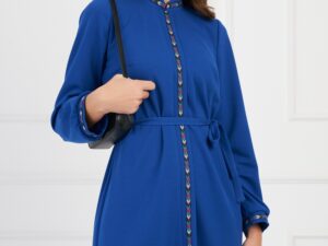 Rochie Moze albastra cu banda decorativa