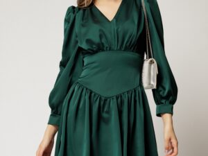 Rochie scurta verde din satin de ocazie